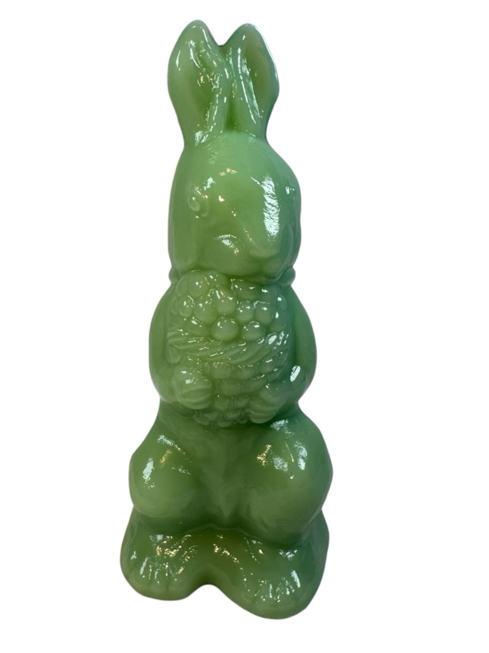 Mosser Standing Bunny with Basket of Flowers Jadeite Green 5” tall USA New